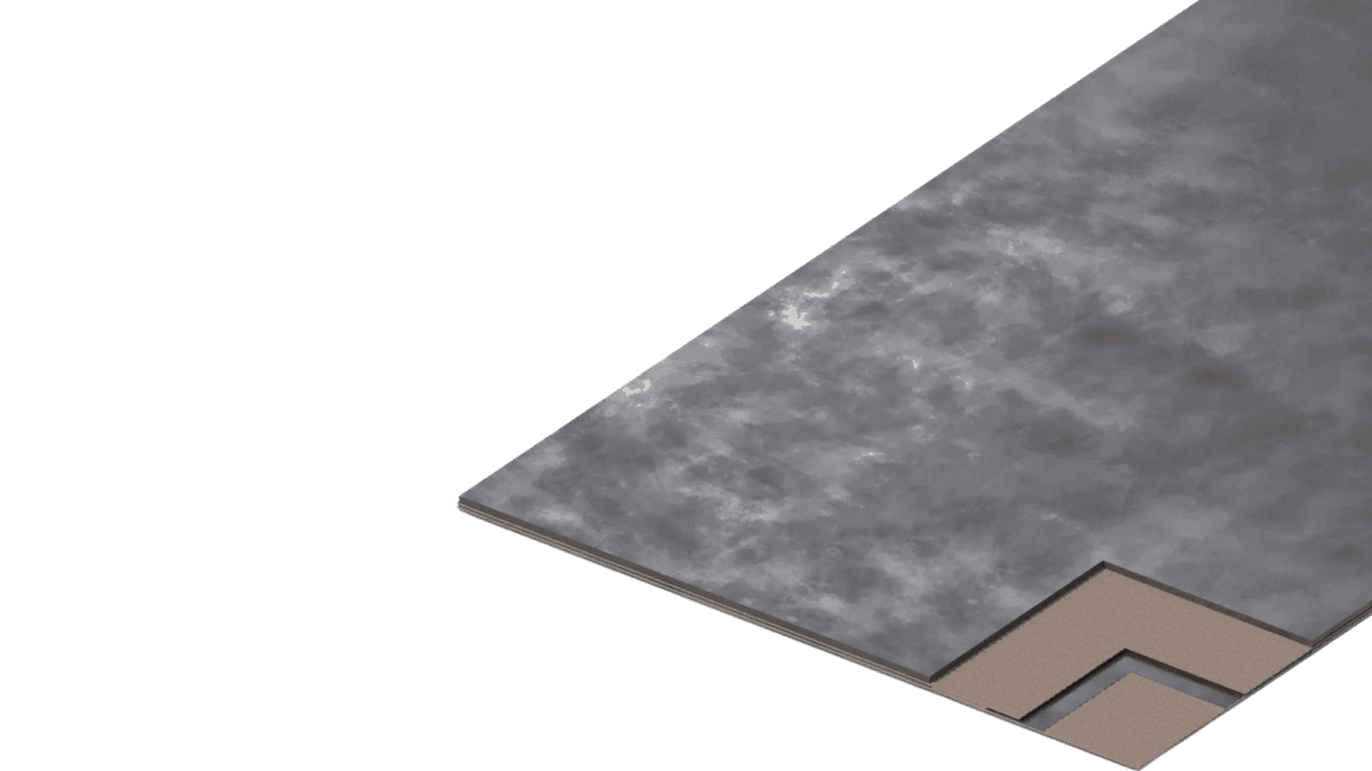 Bulldog Cleat belt render: plain heavy-duty top cover with the two reinforced straight-warp plies exposed at the corner